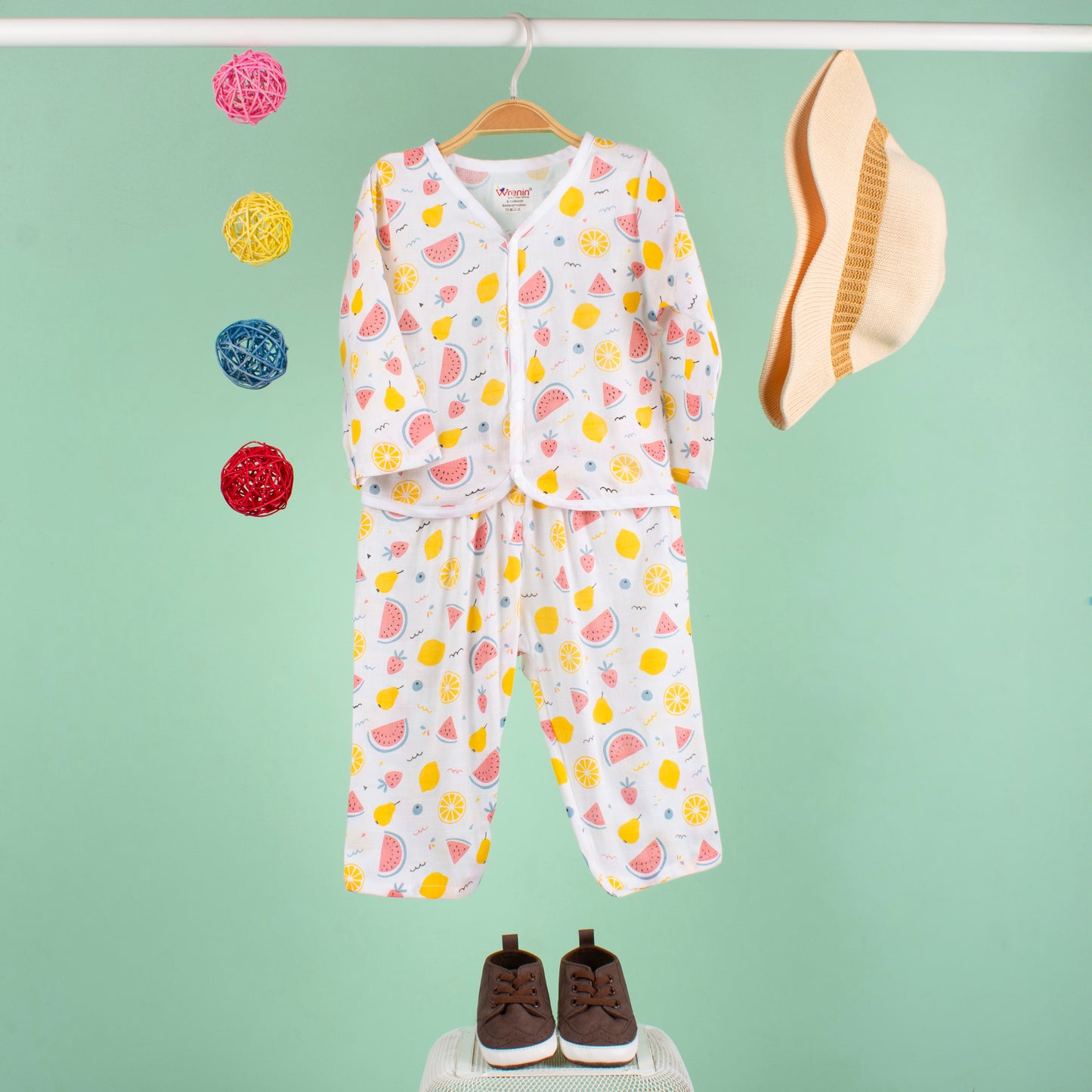 BAMBOO + ORGANIC - MUSLIN - FULL SLEEVE PANT SET - FRUIT FRENZY