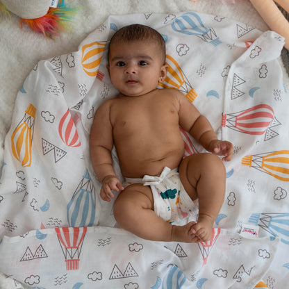 BAMBOO + ORGANIC - MUSLIN - NAPPY - CLOUDY TWILIGHT