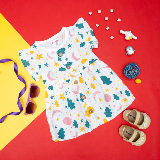 BAMBOO + ORGANIC - MUSLIN - FROCK - FRILLED - CLOUDY TWILIGHT