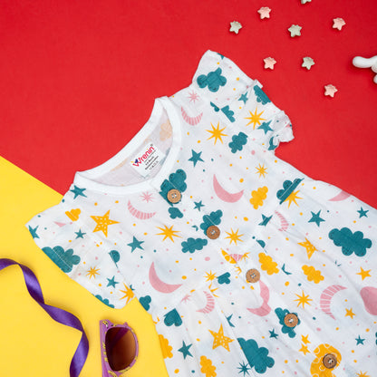 BAMBOO + ORGANIC - MUSLIN - FROCK - FRILLED - CLOUDY TWILIGHT