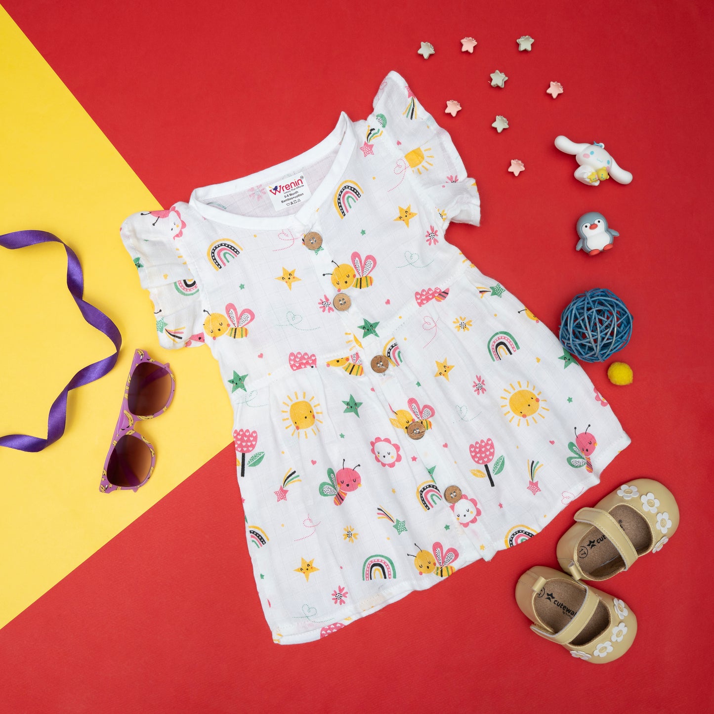 BAMBOO + ORGANIC - MUSLIN - FROCK FRILLED - FLUTTER & BLOOM