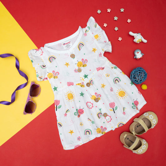 BAMBOO + ORGANIC - MUSLIN - FROCK FRILLED - FLUTTER & BLOOM