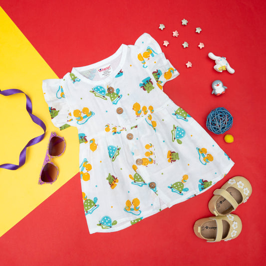 BAMBOO + ORGANIC - MUSLIN - FROCK FRILLED - HOP & SPLASH