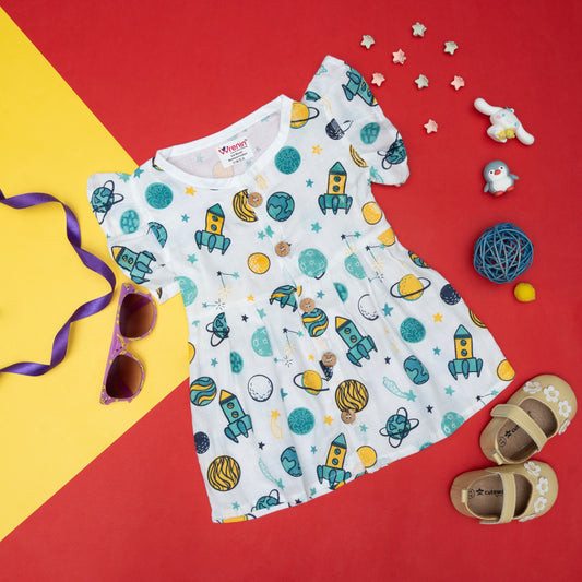 BAMBOO + ORGANIC - MUSLIN - FROCK FRILLED - SPACE CADET