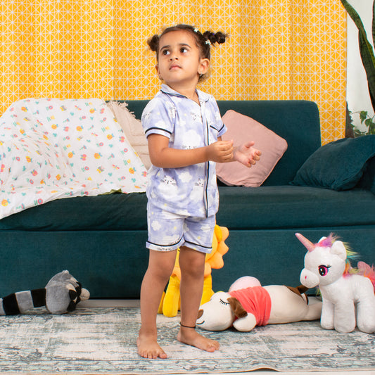 KIDS NIGHT SUITS TOP & SHORTS - NEBULOUS WHISKER TROUSSEAU