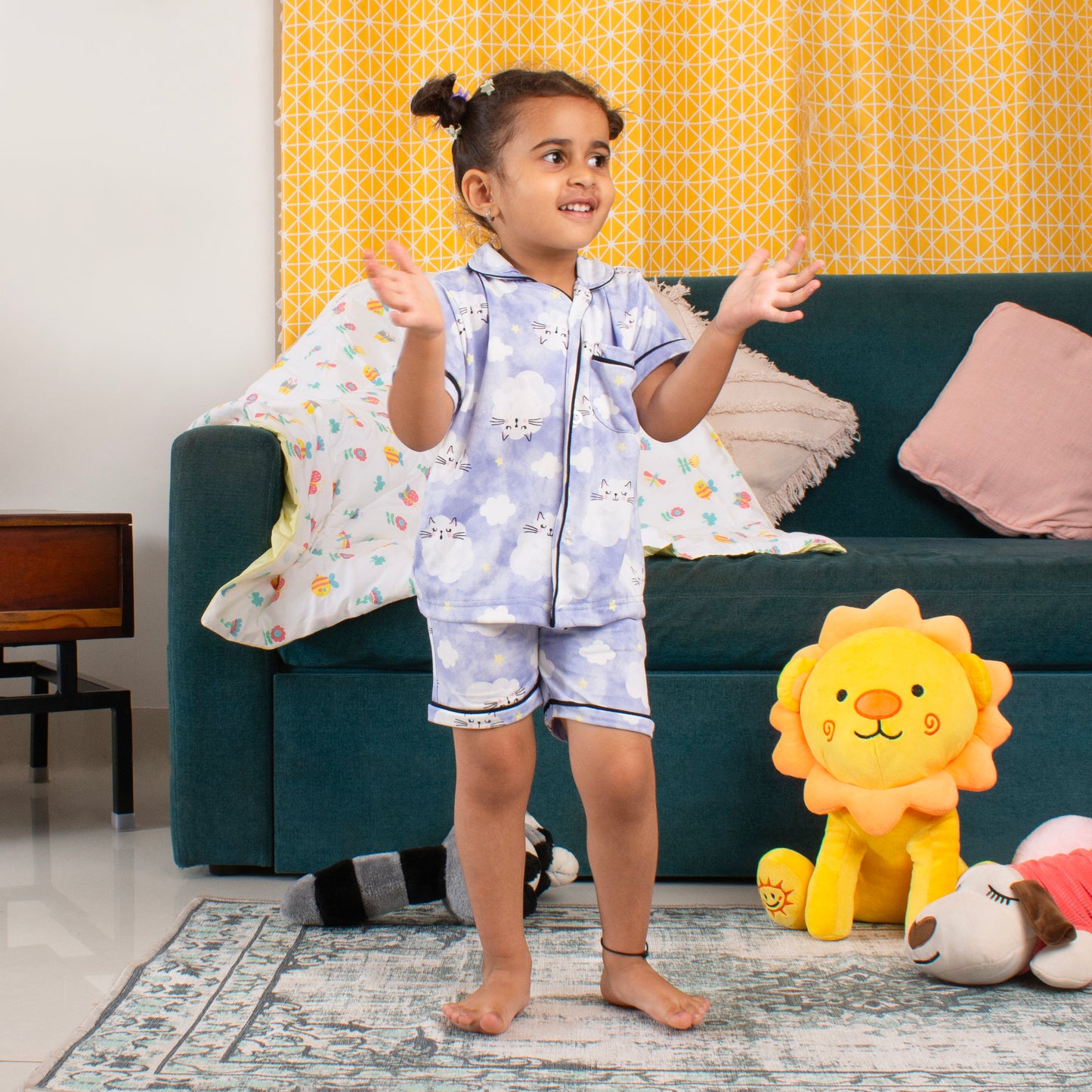 KIDS NIGHT SUITS TOP & SHORTS - NEBULOUS WHISKER TROUSSEAU