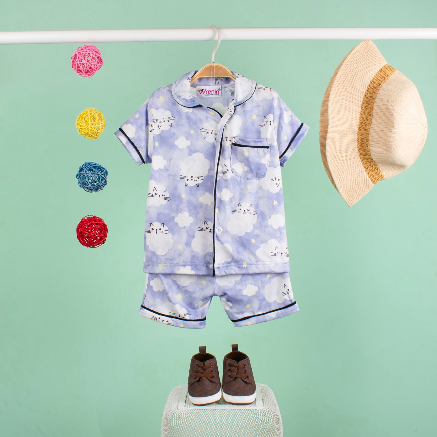 KIDS NIGHT SUITS TOP & SHORTS - NEBULOUS WHISKER TROUSSEAU