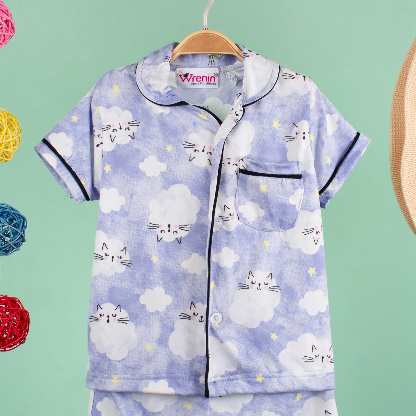 KIDS NIGHT SUITS TOP & SHORTS - NEBULOUS WHISKER TROUSSEAU