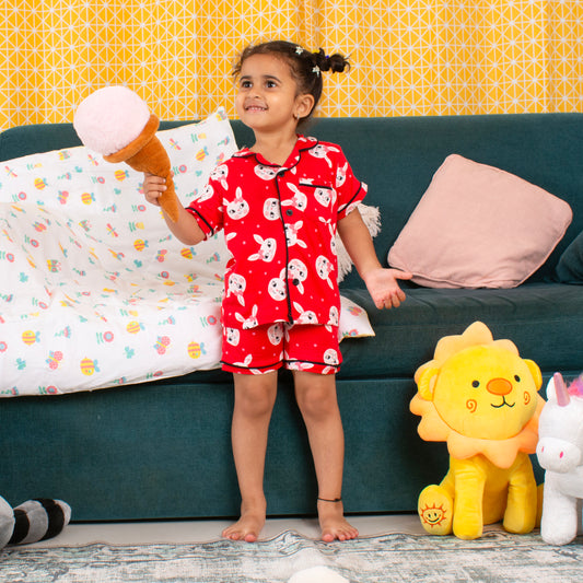 KIDS NIGHT SUITS TOP & SHORTS - LUXIE LAPIN