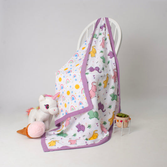 Muslin Two Sided Border Blanket - Daisy & Sunshine Delight & Happy Tuskers