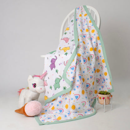 Muslin Two Sided Border Blanket - Daisy & Sunshine Delight & Happy Tuskers