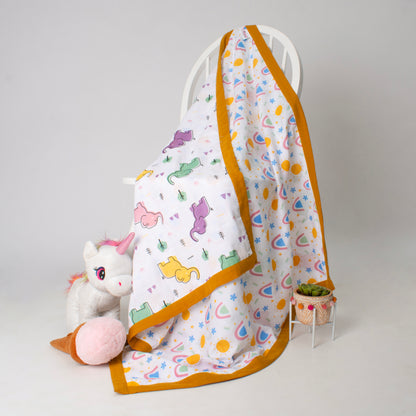Muslin Two Sided Border Blanket - Daisy & Sunshine Delight & Happy Tuskers