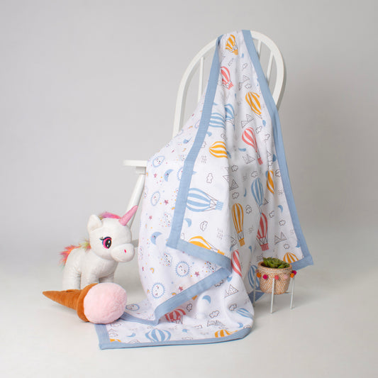 Muslin Two Sided Border Blanket - Cloud Chasers & Cosmic Cuddles
