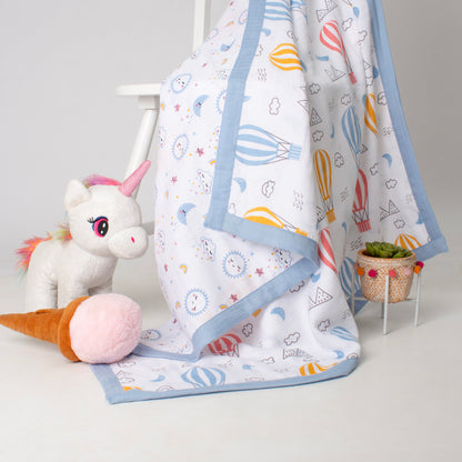 Muslin Two Sided Border Blanket - Cloud Chasers & Cosmic Cuddles