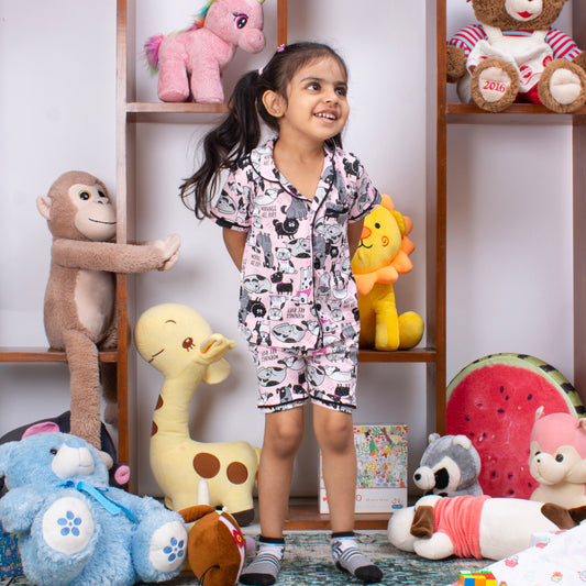 KIDS NIGHT SUITS TOP & SHORTS - PAWJAMA PARTY