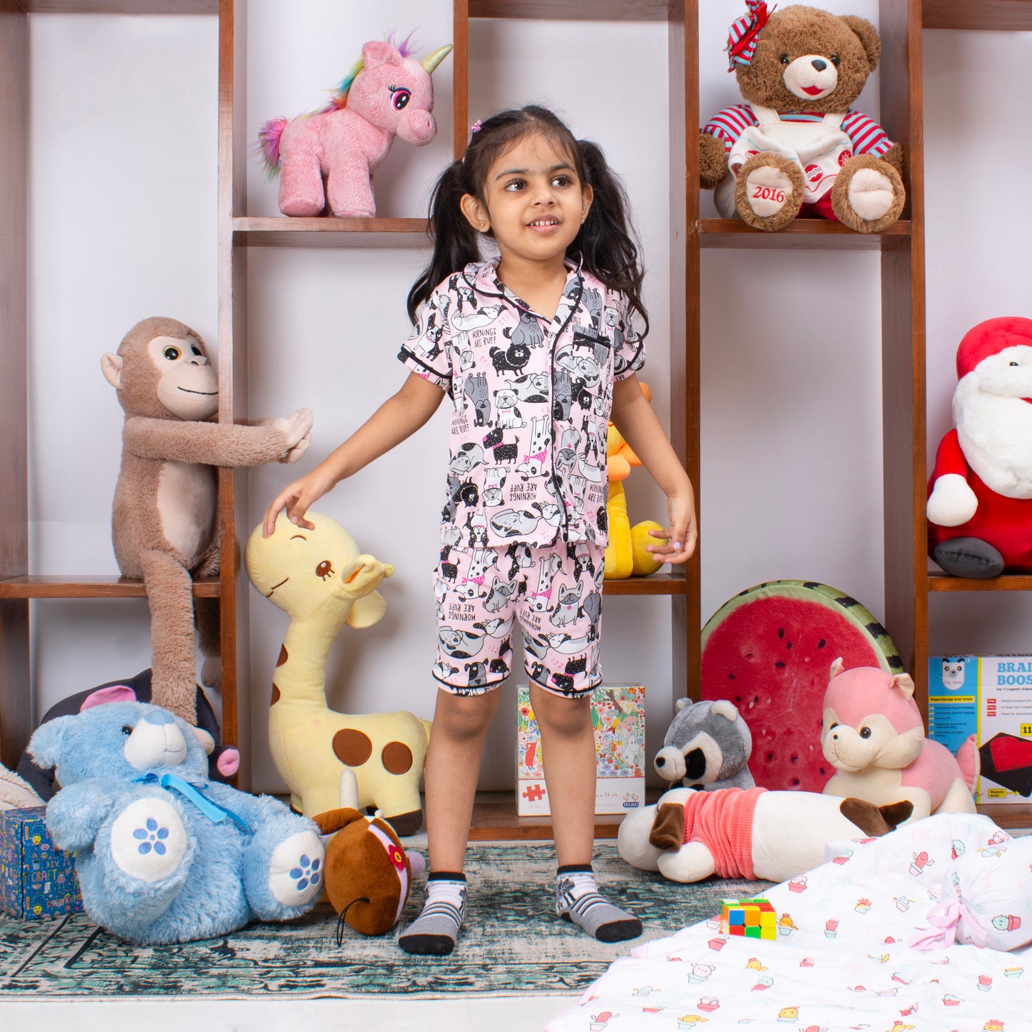 KIDS NIGHT SUITS TOP & SHORTS - PAWJAMA PARTY