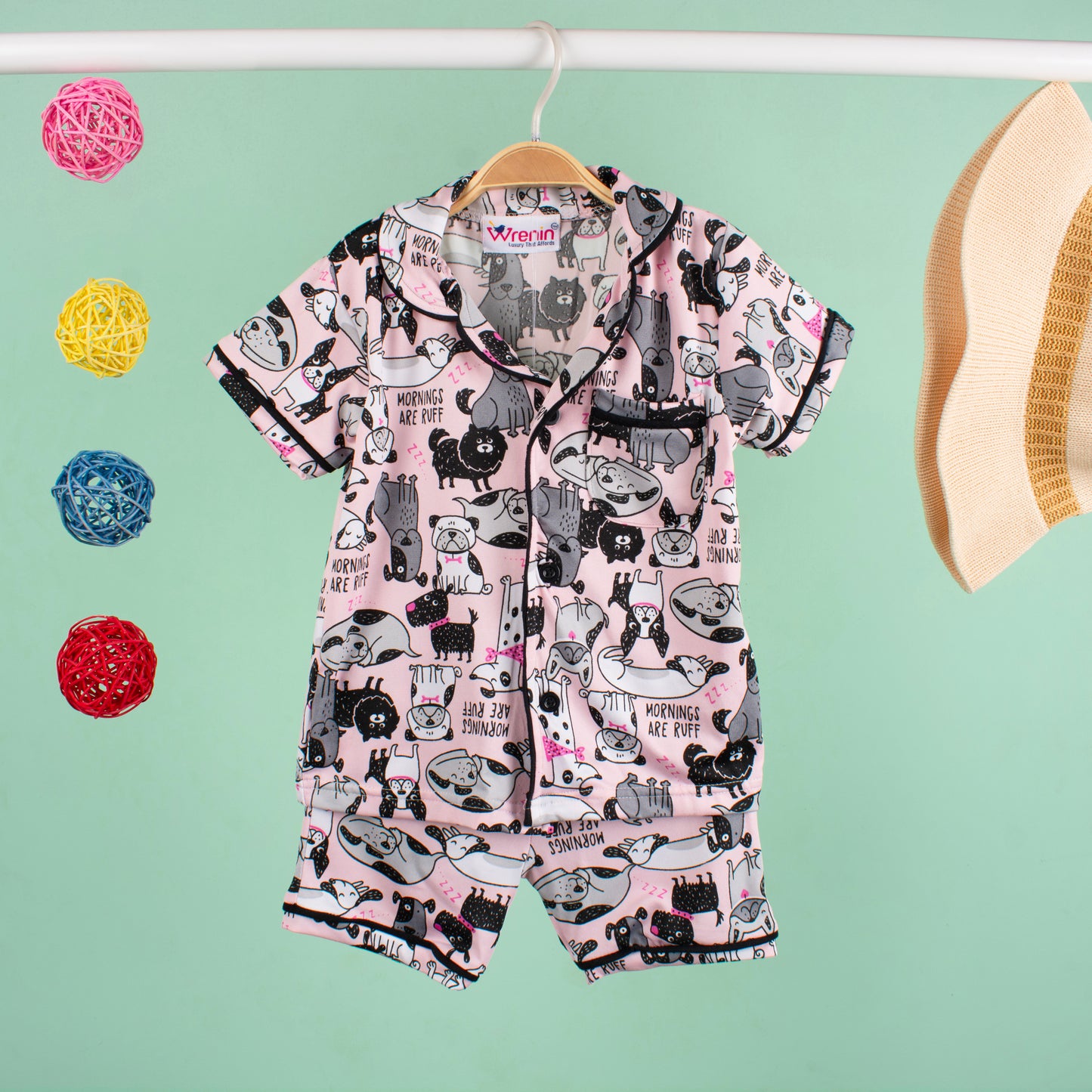 KIDS NIGHT SUITS TOP & SHORTS - PAWJAMA PARTY