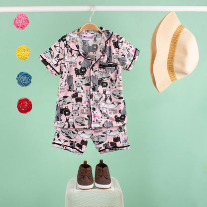 KIDS NIGHT SUITS TOP & SHORTS - PAWJAMA PARTY