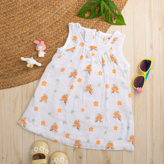 MUSLIN-FROCK-FRILLED-ZIP-Tangerine Blossoms