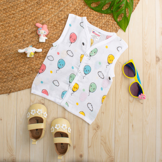 MUSLIN-JABLA BUTTON-Sleeveless-FLOTING SMILES