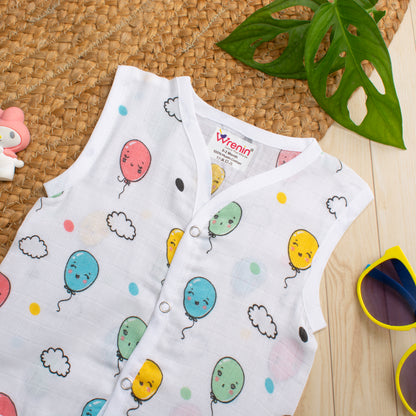 MUSLIN-JABLA BUTTON-Sleeveless-FLOTING SMILES