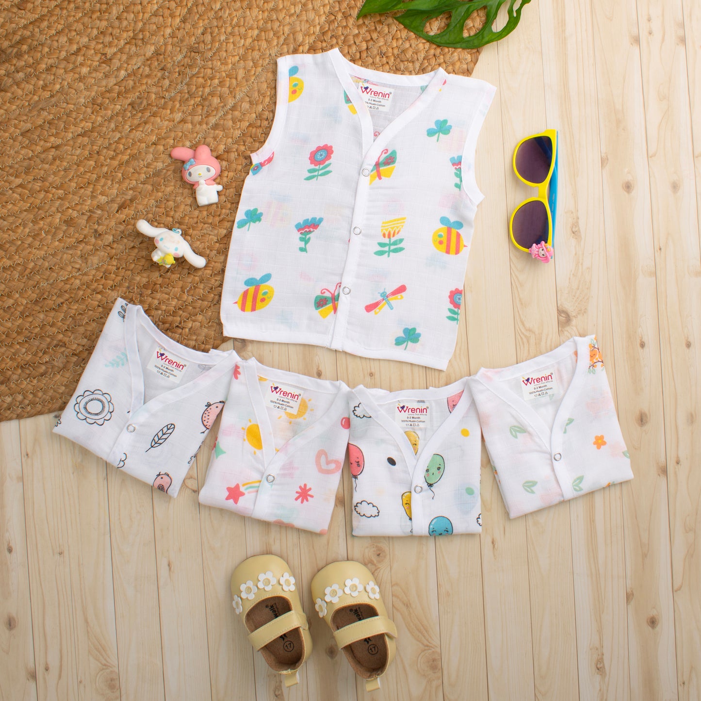 MUSLIN-JABLA BUTTON-Sleeveless-FLOTING SMILES