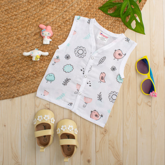 MUSLIN-JABLA BUTTON-Sleeveless-GARDEN MELODY
