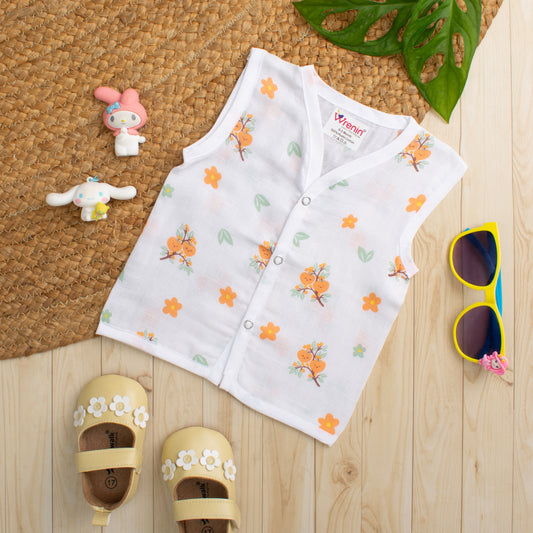 MUSLIN-JABLA BUTTON-Sleeveless-Tangerine Blossoms