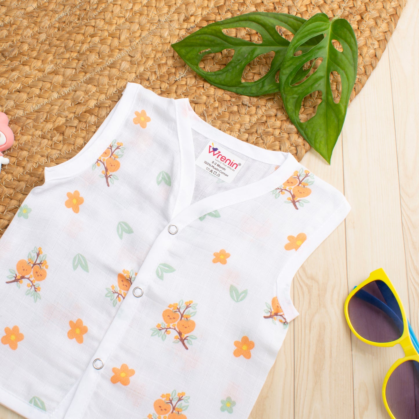 MUSLIN-JABLA BUTTON-Sleeveless-Tangerine Blossoms