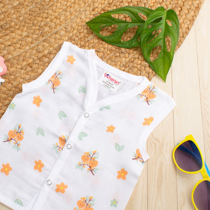MUSLIN-JABLA BUTTON-Sleeveless-Tangerine Blossoms