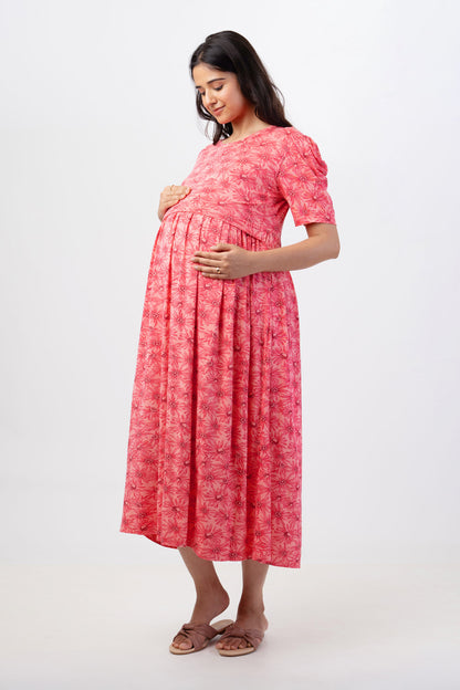 ZIPLESS MATERNITY WEAR PUFFSLEEVE - ROSE RAPTURE