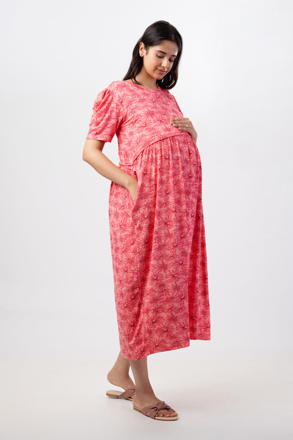 ZIPLESS MATERNITY WEAR PUFFSLEEVE - ROSE RAPTURE