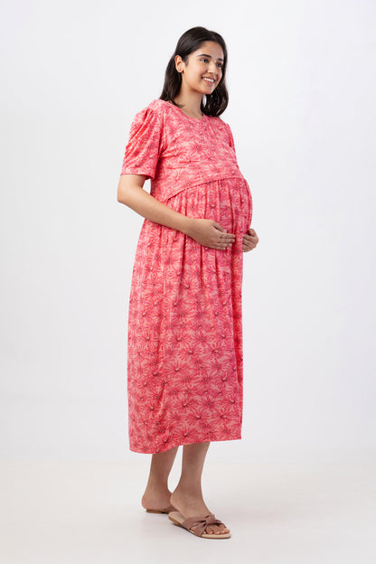 ZIPLESS MATERNITY WEAR PUFFSLEEVE - ROSE RAPTURE