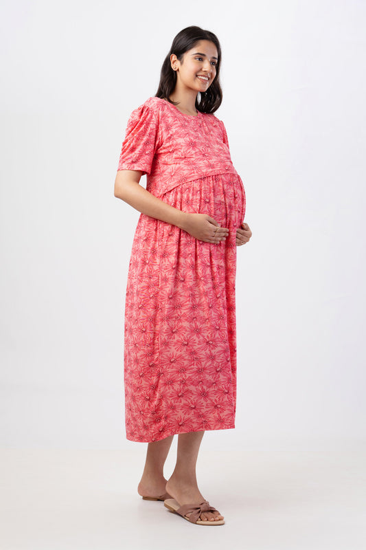 ZIPLESS MATERNITY WEAR PUFFSLEEVE - ROSE RAPTURE
