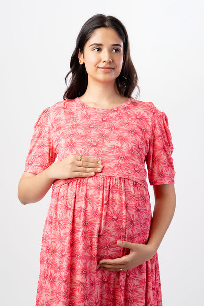 ZIPLESS MATERNITY WEAR PUFFSLEEVE - ROSE RAPTURE