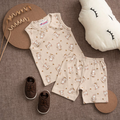 Coords Sleeveless 100% cotton Ribbed Knit - cloud Soft Series - Autumn teddy Trail