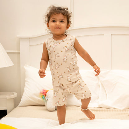 Coords Sleeveless 100% cotton Ribbed Knit - cloud Soft Series - Autumn teddy Trail