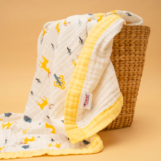 CRINKLE BLANKET | 6 LAYERS | ORGANIC MUSLIN | GOLDEN WOODLAND