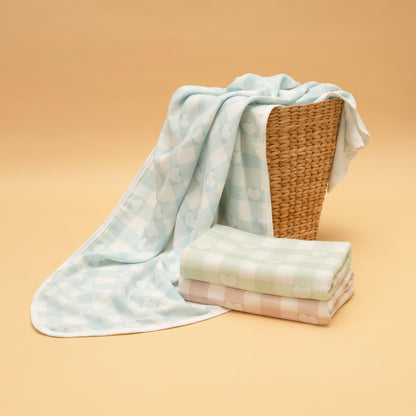 Muslin Blanket | 2 Layer | Feather Light | Mint Heart Snuggle