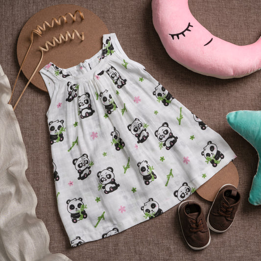 Muslin Frock Frill Zip - Panda charm