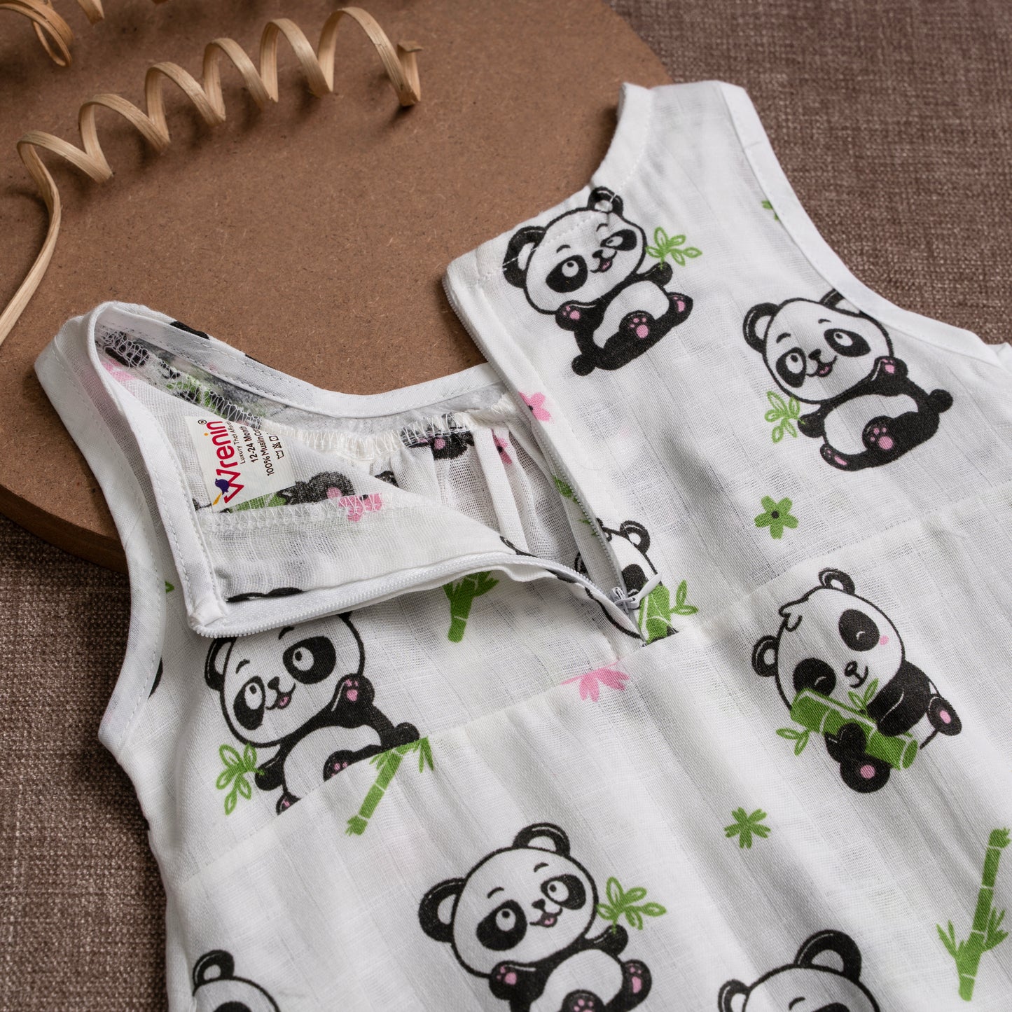 Muslin Frock Frill Zip - Panda charm