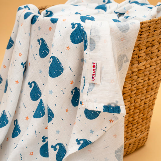 SWADDLES - TOWEL | ORGANIC MUSLIN | GOTS CERTIFIED | 100*100 | OCEAN MAJESTY