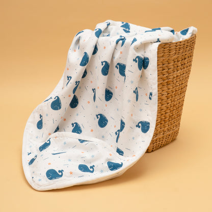 MUSLIN HOODED BLANKET  | 3 LAYER  | OCEAN MAJESTY
