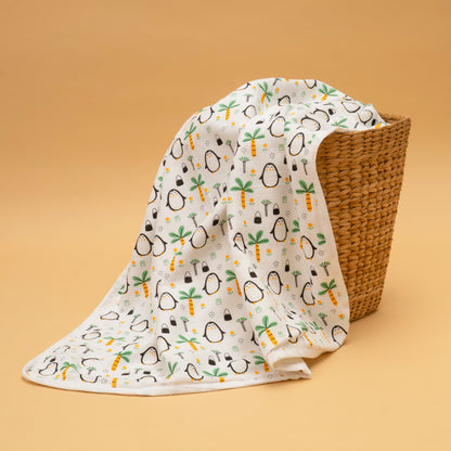 HOODED BLANKET ORGANIC MUSLIN  | 3 LAYER  | FROSTY OASIS