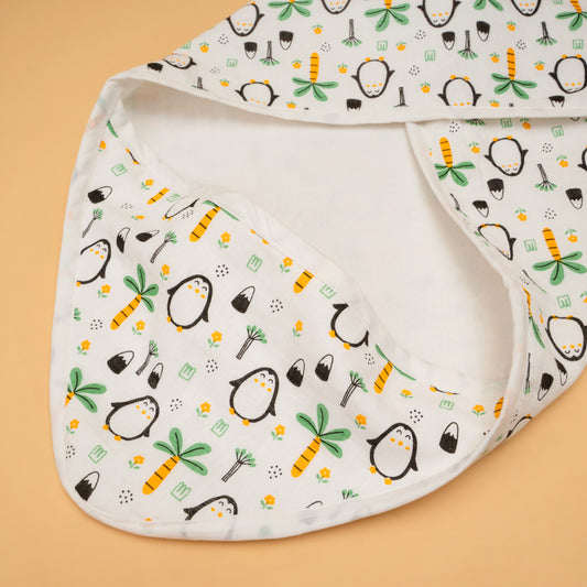 HOODED BLANKET ORGANIC MUSLIN  | 3 LAYER  | FROSTY OASIS