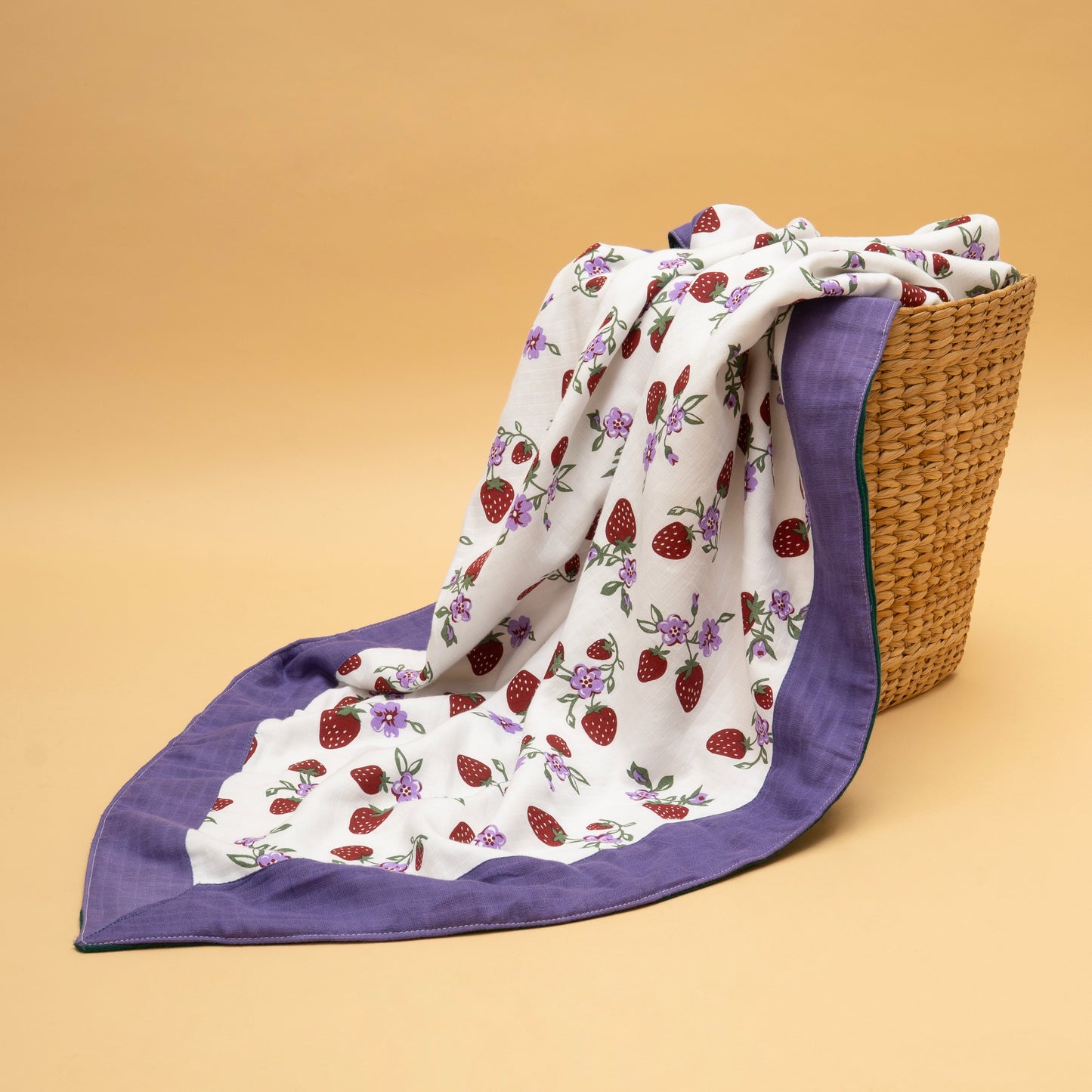 BORDER BLANKET | ORGANIC MUSLIN | GOTS CERTIFIED |BERRY BREEZES - DREAMY TRUMPET