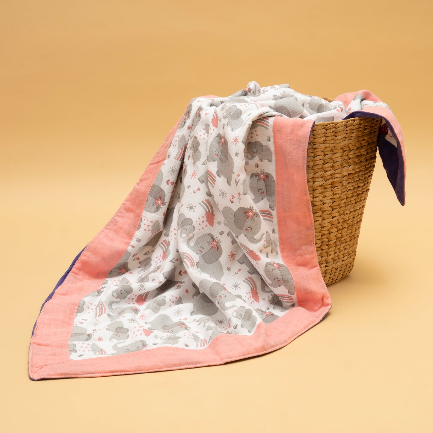 BORDER BLANKET | ORGANIC MUSLIN | GOTS CERTIFIED |BERRY BREEZES - DREAMY TRUMPET