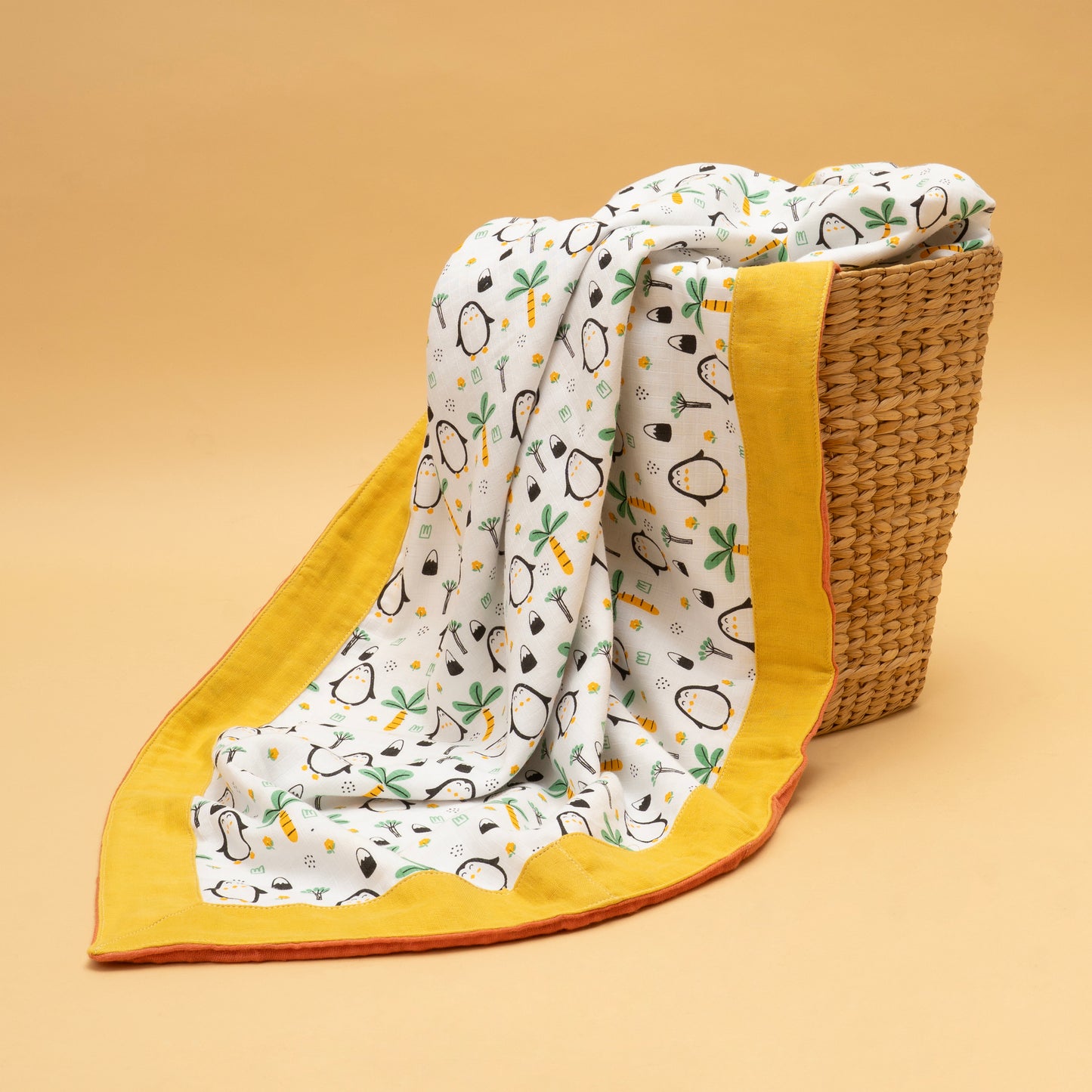 BORDER BLANKET | ORGANIC MUSLIN | GOTS CERTIFIED | 4 LAYER |100*100 |WOODLAND LUXE - FROSTY OASIS