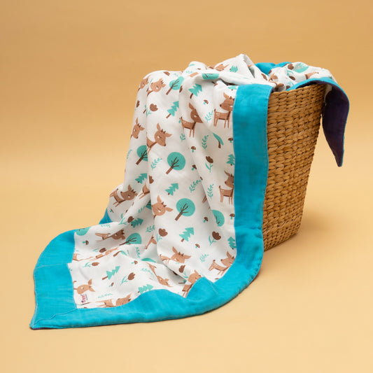 BORDER BLANKET | ORGANIC MUSLIN | GOTS CERTIFIED |4 layers |100*100| WOODLAND LUXE - BERRY BREEZES