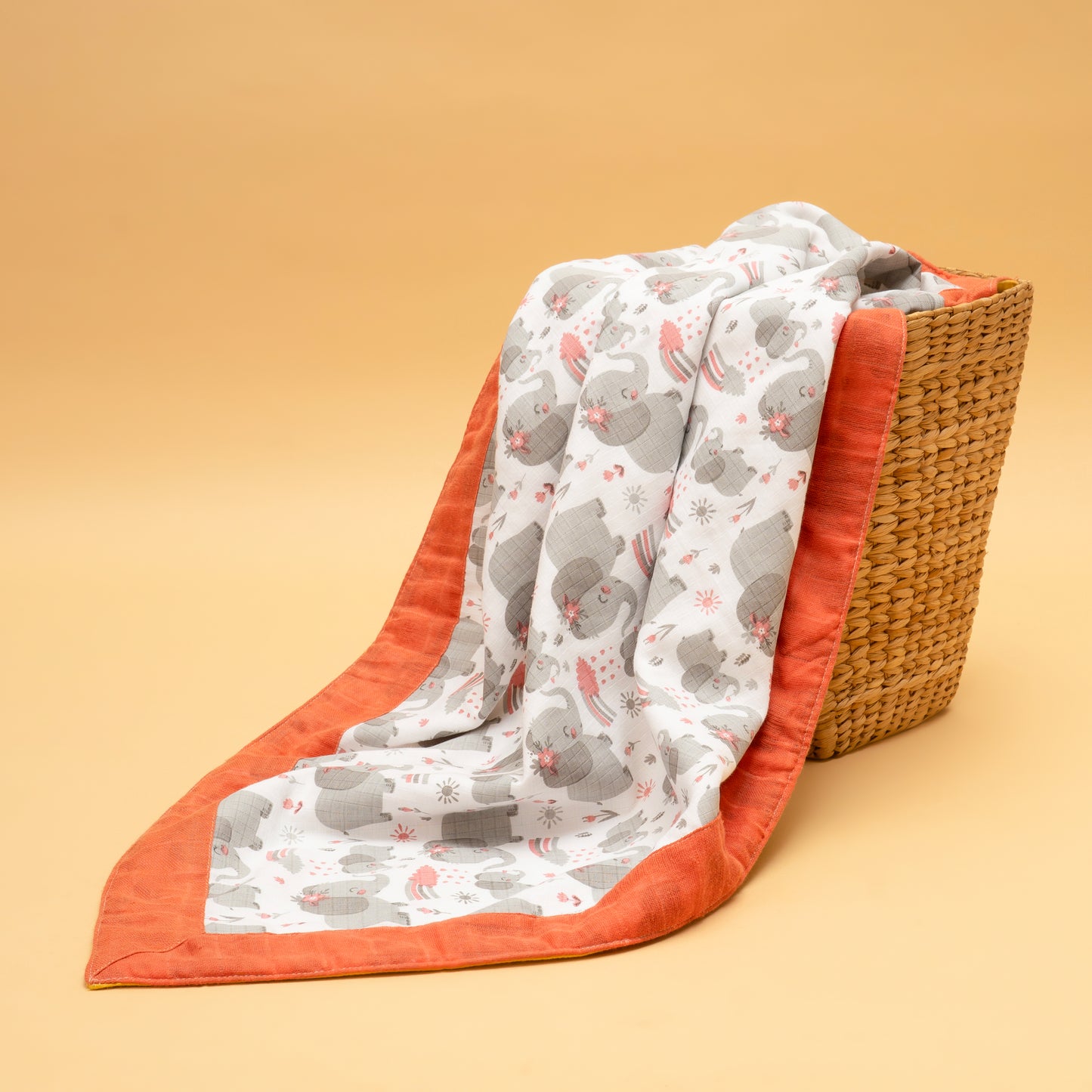 BORDER BLANKET | ORGANIC MUSLIN | GOTS CERTIFIED |4 LAYERS |100*100 | FROSTY OASIS - DREAMY TRUMPET